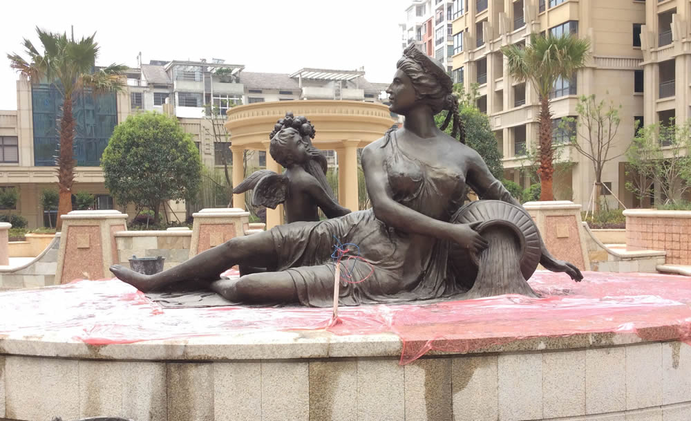 西方母子玻璃鋼仿銅雕塑